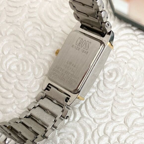 Cross Swiss Made Tank Style Two-Tone Stainless Steel Dress Watch Roman Numerals - Picture 10 of 13